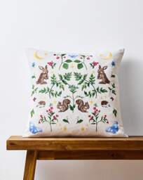 Woodland Animals Embroidered Cushion Cream - JD Williams - Size: 43X43 - thumbnail 1