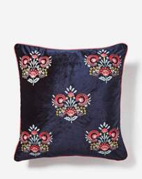 Millie Embroidered Floral Velvet Cushion Navy - At Home Collection - Size: 45X45 - thumbnail 4