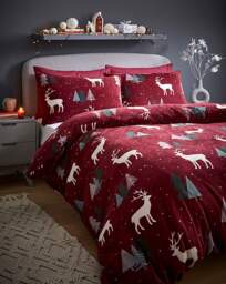 Cosy Stag Fleece Duvet Set Port - At Home Collection - Size: DOUBLE