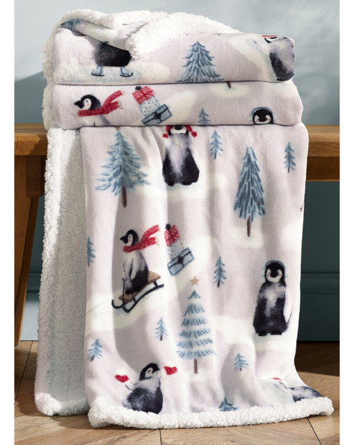 CL Christmas Penguins Sherpa Throw Multi - Catherine Lansfield - Size: 130X170 - image 1