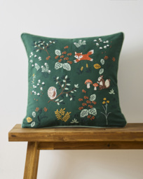 Forest Friends Embroidered Cushion Forest Green - JD Williams - Size: 43X43CM