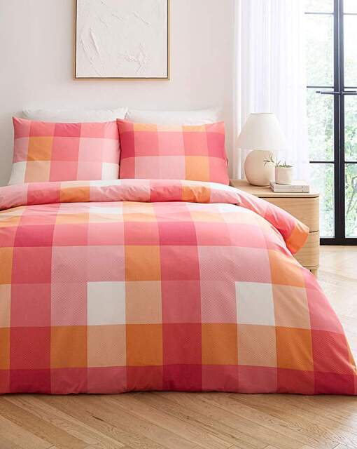 Darcy Check Cotton Blend Duvet Set Pink - JD Williams - Size: SINGLE - image 1