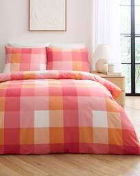 Darcy Check Cotton Blend Duvet Set Pink - JD Williams - Size: SINGLE - thumbnail 1