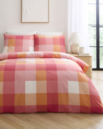 Darcy Check Cotton Blend Duvet Set Pink - JD Williams - Size: SINGLE - thumbnail 1