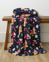 Christmas Gingerbread Fleece Throw Navy - JD Williams - Size: 130X150