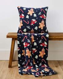 Christmas Gingerbread Fleece Throw Navy - JD Williams - Size: 130X150 - thumbnail 3