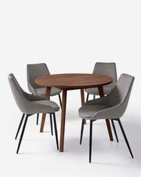 Oslo Table with 4 Etta Fabric Chairs Walnut/Grey - thumbnail 2