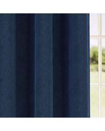 Chester Herringbone Eyelet Curtains Navy - Enhanced Living - Size: 168 x 137cm - thumbnail 3