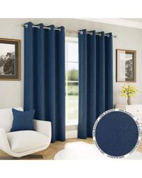 Chester Herringbone Eyelet Curtains Navy - Enhanced Living - Size: 168 x 137cm - thumbnail 2