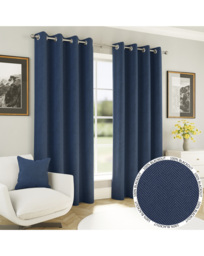Chester Herringbone Eyelet Curtains Navy - Enhanced Living - Size: 168 x 137cm - thumbnail 1