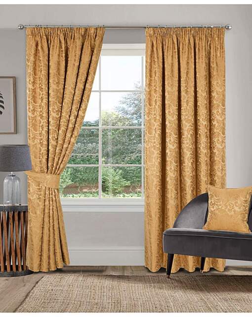 Buckingham Pencil Pleat Lined Curtains Gold - Sundour - Size: 229 x 229cm - image 1