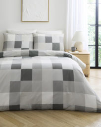 Darcy Check Cotton Blend Duvet Set Grey - Size: KING - thumbnail 1