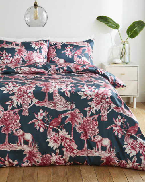 Juniper Silky Satin Jungle Duvet Set Teal - JD Williams - Size: KING - image 1