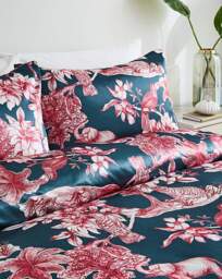 Juniper Silky Satin Jungle Duvet Set Teal - JD Williams - Size: KING - thumbnail 2