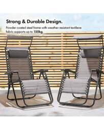 Verona Zero Gravity Chairs - Set of 2 Grey - VonHaus - thumbnail 2