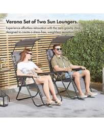 Verona Zero Gravity Chairs - Set of 2 Grey - VonHaus - thumbnail 3