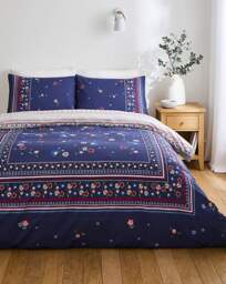 Julipa Ingrid Floral Border Duvet Set Navy - Julipa - Size: SINGLE - thumbnail 1