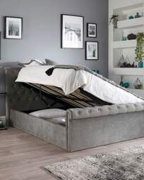 Aspire Chesterfield Lift Ottoman Bed Grey - Aspire - Size: DOUBLE - thumbnail 3