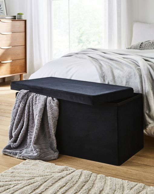 Velvet Foldable Storage Ottoman Black - JD Williams - image 1