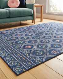 Catherine Lansfield Cameo Washable Rug Navy - Catherine Lansfield - Size: 76x150