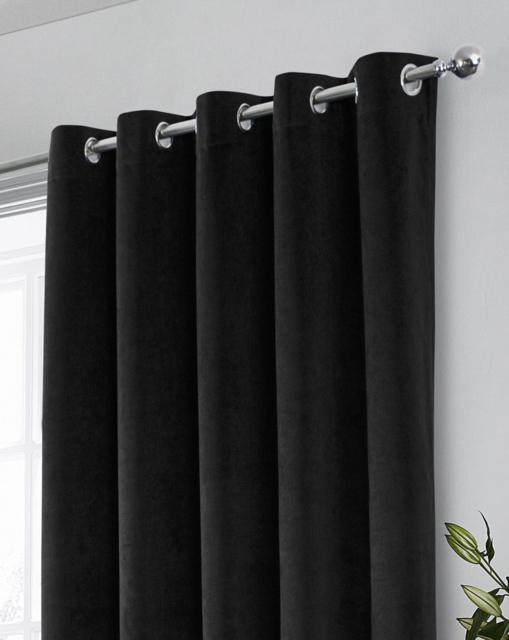 Hampton Velvet Curtain Black - Enhanced Living - Size: 117 x 137cm - image 1