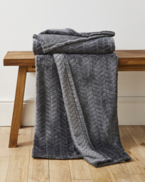 Embossed Jacquard Fleece Throw- Charcoal Charcoal - JD Williams - Size: 120X150