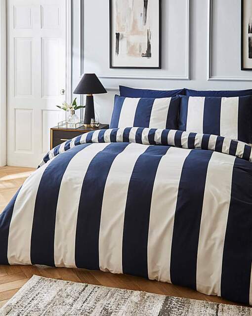 Joanna Hope Stripe Duvet Set White/Navy - Joanna Hope - Size: SINGLE - image 1
