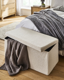 Teddy Boucle Foldable Storage Ottoman Cream - JD Williams - thumbnail 1