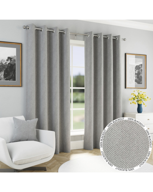 Chester Herringbone Eyelet Curtains Grey - Enhanced Living - Size: 229 x 229cm - image 1