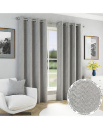 Chester Herringbone Eyelet Curtains Grey - Enhanced Living - Size: 229 x 229cm