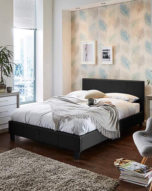 Hayden Faux Leather Bed with Mattress Black - Size: SINGLE - image 1