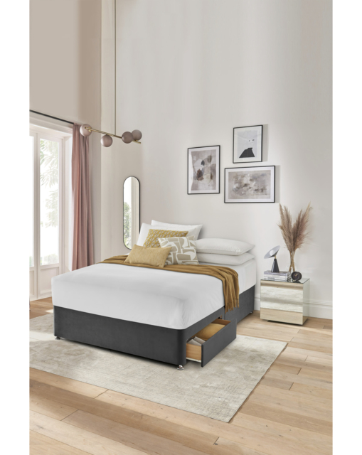 Silentnight Velvet 2 Drawer Divan Base Charcoal - Silentnight - Size: DOUBLE - image 1