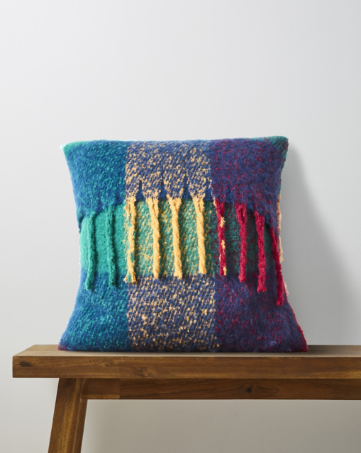 Bright Check Faux Mohair Fringed Cushion Multi - JD Williams - Size: 43X43 - image 1