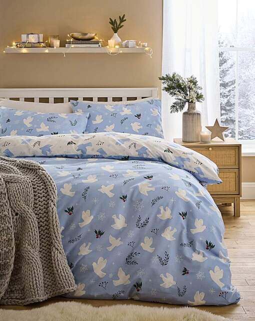 Peaceful Festive Doves Duvet Set Blue - JD Williams - Size: S KING - image 1