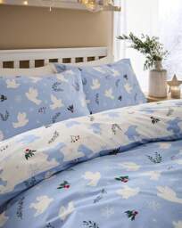 Peaceful Festive Doves Duvet Set Blue - JD Williams - Size: S KING - thumbnail 5