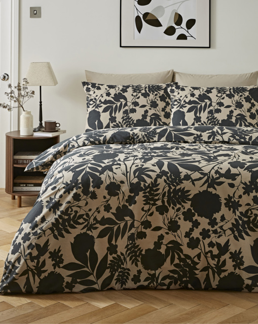 Silhouette Floral Duvet Set Oyster/Black - JD Williams - Size: SINGLE - image 1
