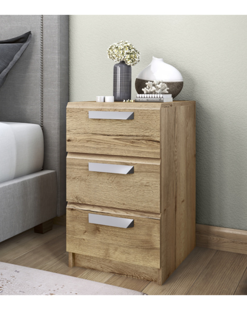 Lugo Assembled 3 Drawer Bedside Table OAK Effect - One Call