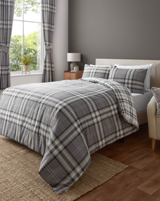 CL Kelso Check Duvet Cover Set CHAR Charcoal - Catherine Lansfield - Size: SINGLE - image 1