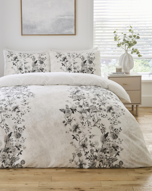 Greyscale Bird Cotton Duvet Cover Set Grey - JD Williams - Size: KING - image 1
