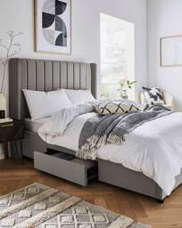 Eloise Winged Velvet Storage Bedframe Pewter - JD Williams - Size: DOUBLE - thumbnail 1