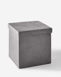 Velvet Foldable Storage Ottoman Cube Grey - JD Williams - thumbnail 5