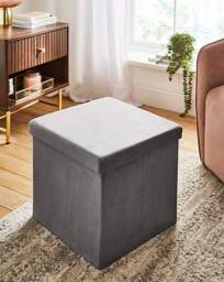 Velvet Foldable Storage Ottoman Cube Grey - JD Williams - thumbnail 4