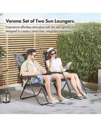 Verona Zero Gravity Chairs - Set of 2 Grey - VonHaus - thumbnail 3