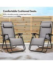 Verona Zero Gravity Chairs - Set of 2 Grey - VonHaus - thumbnail 2