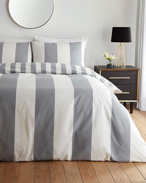 Joanna Hope Stripe Duvet Set White/Grey - Joanna Hope - Size: SINGLE - image 1