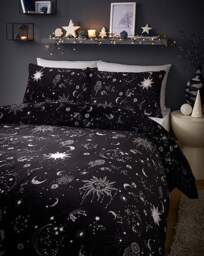 Moon & Stars Fleece Duvet Set Black/White - JD Williams - Size: KING - thumbnail 1