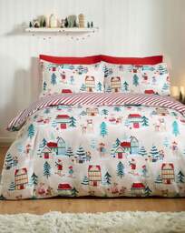 CL Christmas Mouse Town Duvet Set Natural - Catherine Lansfield - Size: SINGLE - thumbnail 3