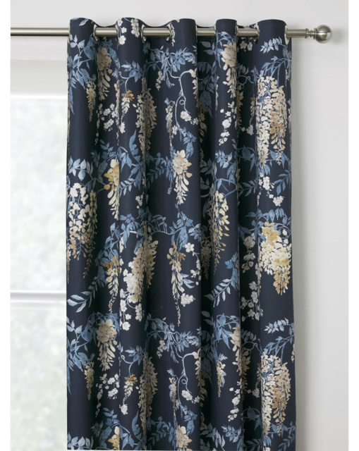 Wisteria Pair of Eyelet Curtains Navy - Dreams & Drapes - Size: 167 x 229cm - image 1