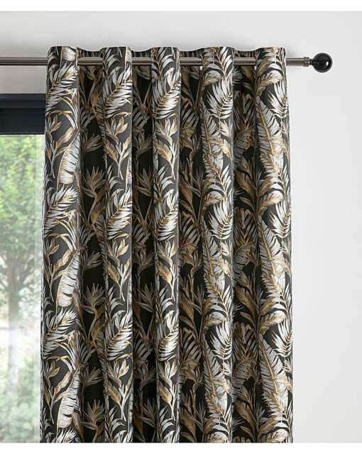 Paradise Palm Jacquard Eyelet Curtain Black Gold - Laurence Llewelyn Bowen - Size: 168 x 229cm - image 1