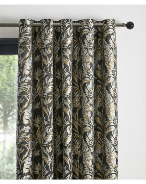 Paradise Palm Jacquard Eyelet Curtain Black Gold - Laurence Llewelyn Bowen - Size: 168 x 229cm - image 1